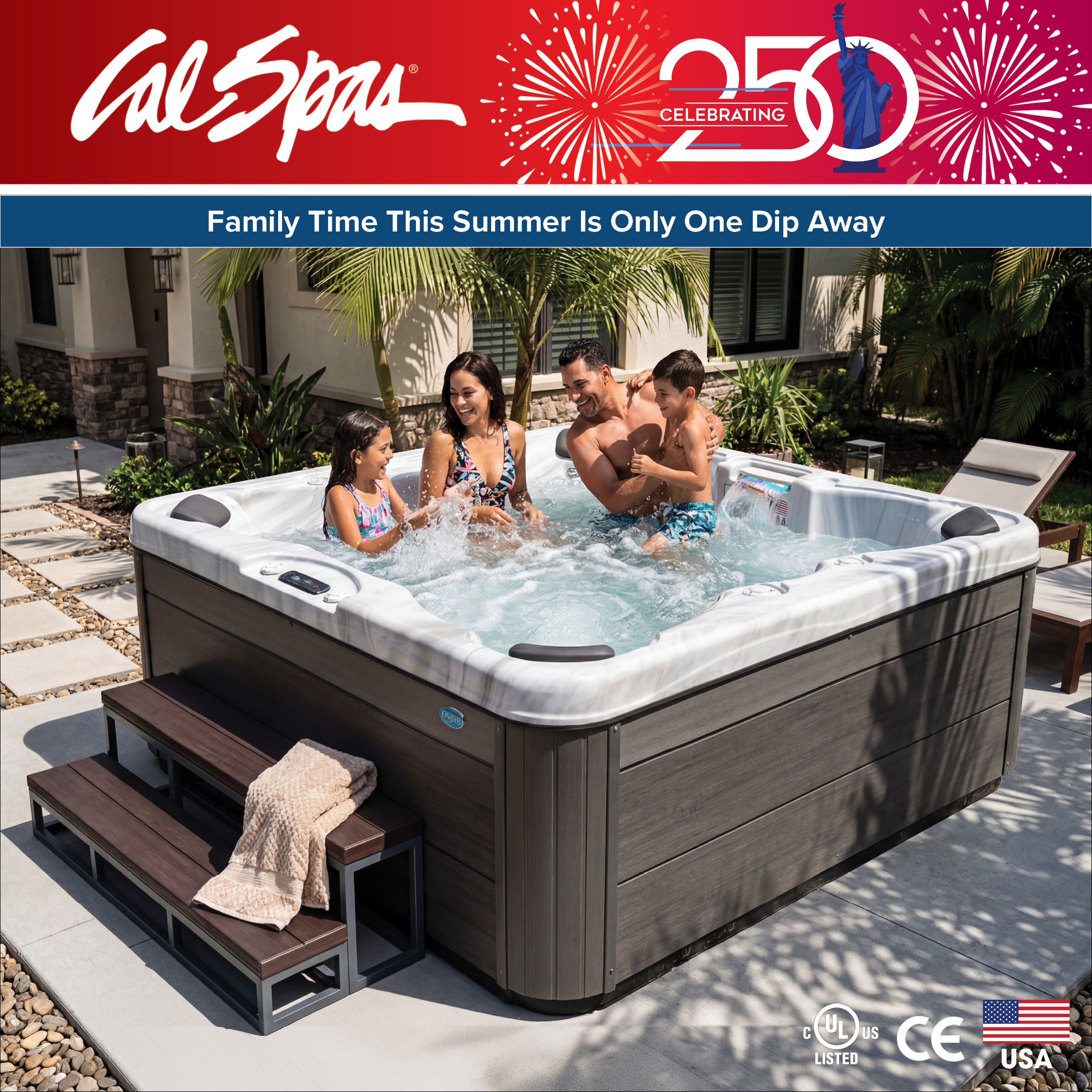 Calspas hot tub being used in a family setting - Turlock